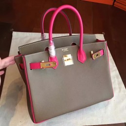 Gray Fuchsia Colorblock Birkin 30 Gold Hardware Bag