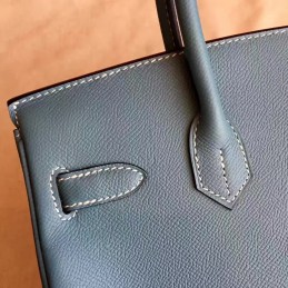 Blue Gray Birkin 30 Palladium Hardware Bag
