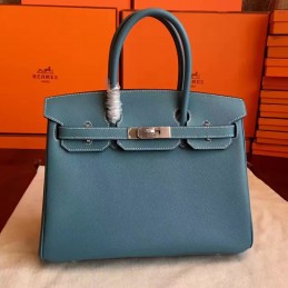 Blue Gray Birkin 30 Palladium Hardware Bag