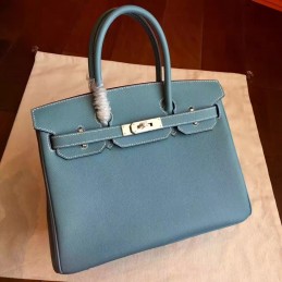 Blue Gray Birkin 30 Palladium Hardware Bag