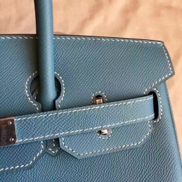 Blue Gray Birkin 30 Palladium Hardware Bag