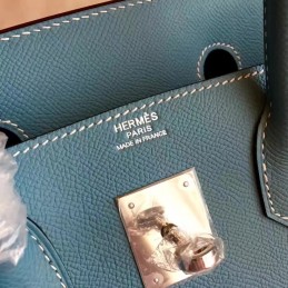 Blue Gray Birkin 30 Palladium Hardware Bag
