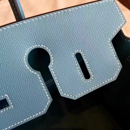 Blue Gray Birkin 30 Palladium Hardware Bag