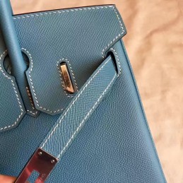 Blue Gray Birkin 30 Palladium Hardware Bag