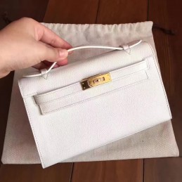 White Kelly Pochette Clutch Gold Hardware Bag