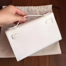 White Kelly Pochette Clutch Gold Hardware Bag