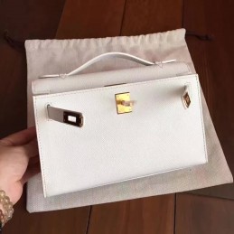 White Kelly Pochette Clutch Gold Hardware Bag
