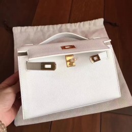 White Kelly Pochette Clutch Gold Hardware Bag