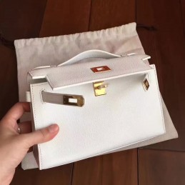 White Kelly Pochette Clutch Gold Hardware Bag