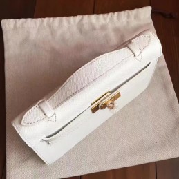 White Kelly Pochette Clutch Gold Hardware Bag