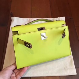Lime Green Kelly Pochette Palladium Hardware Bag