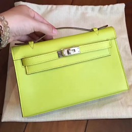 Lime Green Kelly Pochette Palladium Hardware Bag