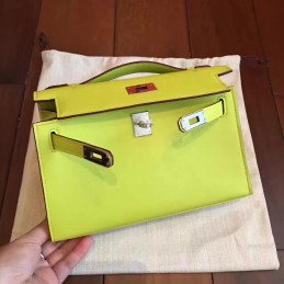 Lime Green Kelly Pochette Palladium Hardware Bag