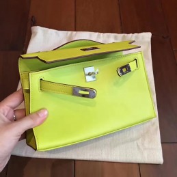 Lime Green Kelly Pochette Palladium Hardware Bag