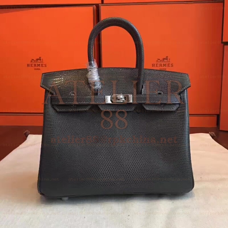 Black Birkin 25 Palladium Hardware Bag