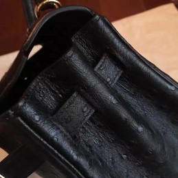Black Ostrich Leather Kelly 32 Gold Hardware Bag