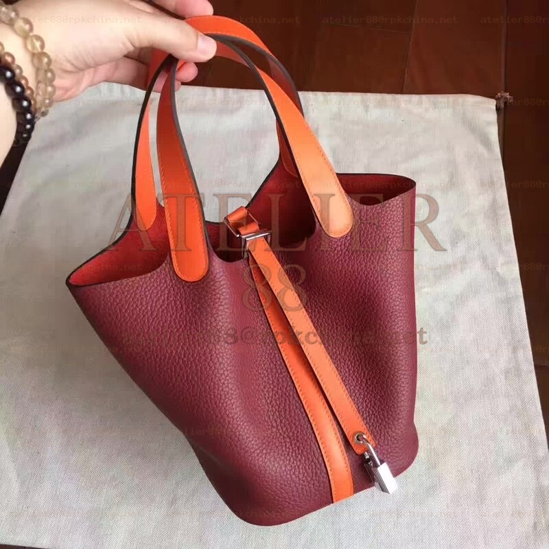 Red Tan Picotin Lock 13 Bag