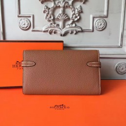 Brown Pebbled Kelly Wallet Silver Hardware