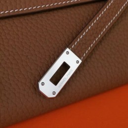 Brown Pebbled Kelly Wallet Silver Hardware