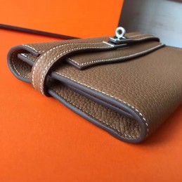 Brown Pebbled Kelly Wallet Silver Hardware
