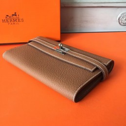 Brown Pebbled Kelly Wallet Silver Hardware