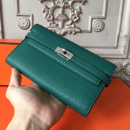 Teal Green Kelly Wallet Silver Hardware