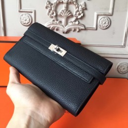Black Pebbled Kelly Wallet Silver Hardware