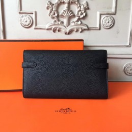 Black Pebbled Kelly Wallet Silver Hardware