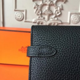 Black Pebbled Kelly Wallet Silver Hardware