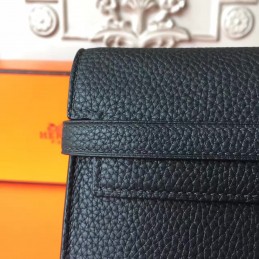 Black Pebbled Kelly Wallet Silver Hardware