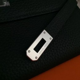 Black Pebbled Kelly Wallet Silver Hardware