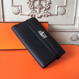 Black Pebbled Kelly Wallet Silver Hardware