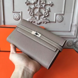 Gray Pebbled Kelly Wallet Silver Hardware