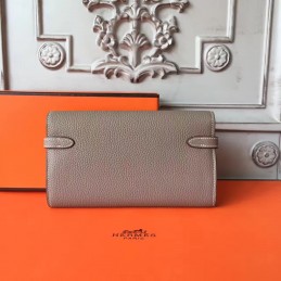 Gray Pebbled Kelly Wallet Silver Hardware