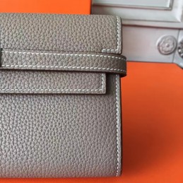 Gray Pebbled Kelly Wallet Silver Hardware