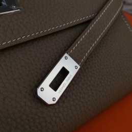 Gray Pebbled Kelly Wallet Silver Hardware