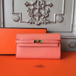 Coral Pink Kelly Wallet Gold Hardware