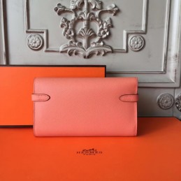 Coral Pink Kelly Wallet Gold Hardware