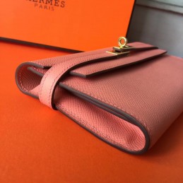 Coral Pink Kelly Wallet Gold Hardware