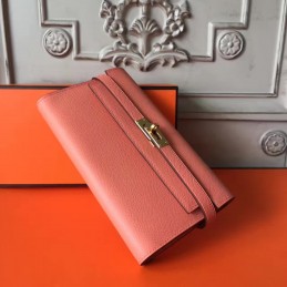 Coral Pink Kelly Wallet Gold Hardware