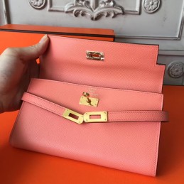 Coral Pink Kelly Wallet Gold Hardware