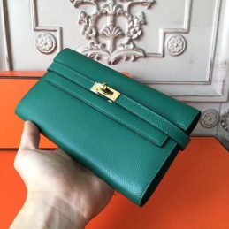 Green Kelly Wallet Gold Hardware