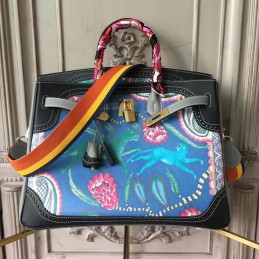 Black Blue Multicolor Print Birkin 35 Bag
