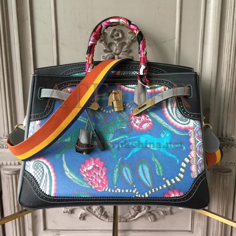 Black Blue Multicolor Print Birkin 35 Bag