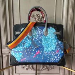 Black Blue Multicolor Print Birkin 35 Bag