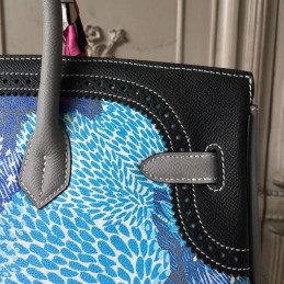 Black Blue Multicolor Print Birkin 35 Bag