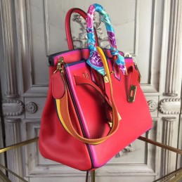 Red Multicolor Birkin 30 Shoulder Strap Bag