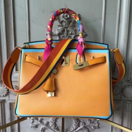 Yellow Blue Birkin 30 Shoulder Strap Bag