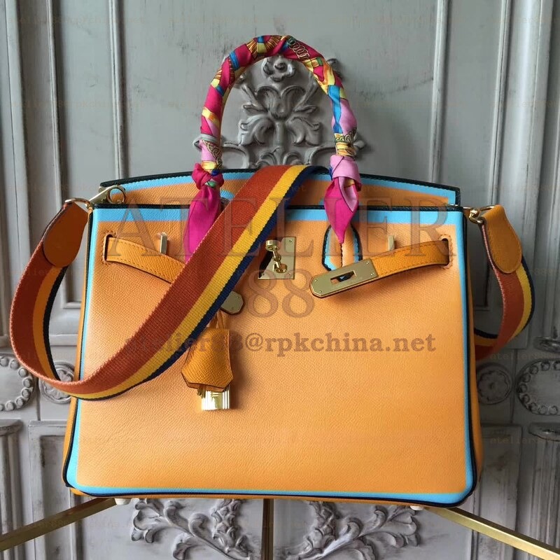 Yellow Blue Birkin 30 Shoulder Strap Bag