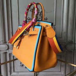 Yellow Blue Birkin 30 Shoulder Strap Bag
